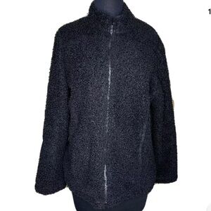 J Jill Womens Black Twirled Fuzzy Coat Size Large